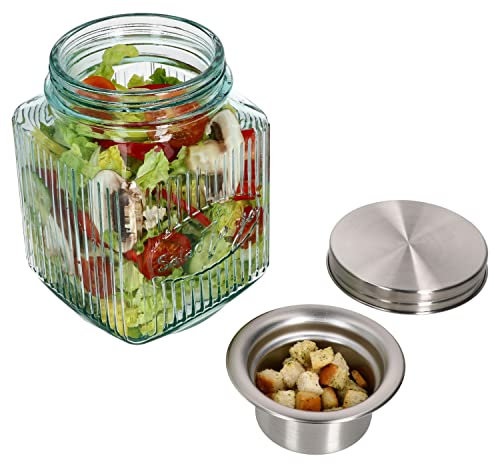 MamboCat 3tlg Set Salat to Go Vorratsglas 1 L I Aufbewahrungsbehälter für Salat I 100% recyceltes Glas I nachhaltige Snack- & Lunch-Box für unterwegs I Deckel + Dressingbehälter + Glas I dicht