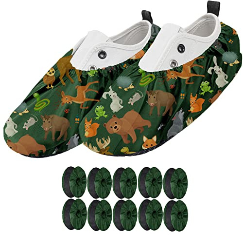Ferocity 5 Paar Mehrweg Schuhüberzieher EU 25-30 für Kinder Wasserabweisend Überschuhe Rutschfester Waschbarer Schuhschützer Unisex Jungen Mädchen aus Polyester Bunte Motive x5 [142]