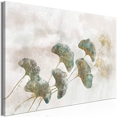 decomonkey Bilder Pflanzen Abstrakt 120x80 cm 1 Teilig Leinwandbilder Bild auf Leinwand Vlies Wandbild Kunstdruck Wanddeko Wand Wohnzimmer Wanddekoration Deko Ginkgo Blatt Grün Grau Natrur