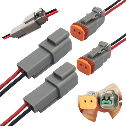 CESFONJER DT Stecker, 2 Pin Grau, Stecker und Buchse, Auto Wasserdichter Elektrischer Steckverbinder, mit 16AWG Kabel, für Motorrad, Scooter, Auto, Boote (2 Sets)