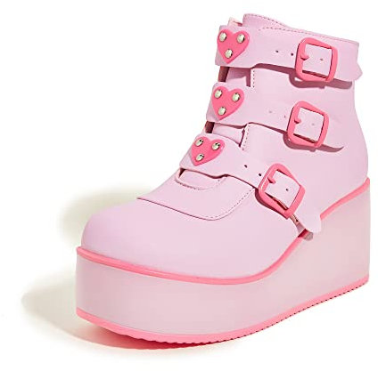 LUCKY STEP Stivaletti con Plateau per Donna - Punta Tonda Cerniera Zeppa Tacco Suola Spessa Fibbia (Rosa/Fucsia, 10US-41EU-8UK)