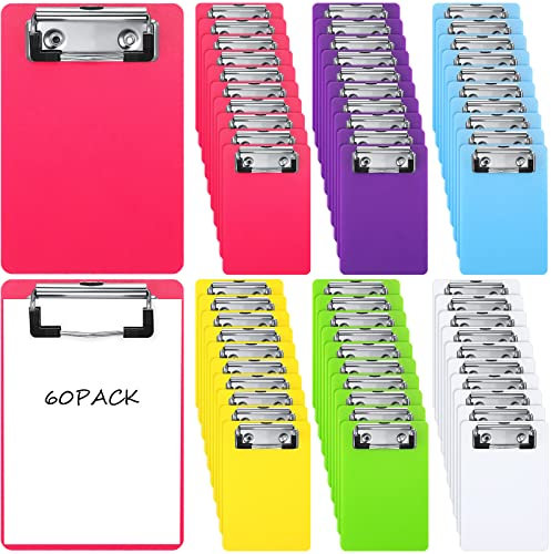60 Stück Mini-Klemmbretter 10.2x15.2 cm, kleine Klemmbretter aus Kunststoff, kariert, für Restaurants, Tasche, Quittungen, Tickets für Büro (bunt)