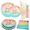 Bymivofun 125 pièces Ensemble de Vaisselle D'anniversaire Arc-en-ciel, pour 25 invités, Fournitures de Fête D'anniversaire pour Enfants en Papier, pour Enfants Filles Garçons Thème Décoration