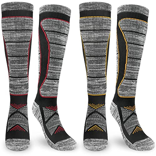 Womens Thermal Merino Wool Ski Socks, Ladies Knee High Long Walking Hiking Skiing Boot Socks, Arch Support Snowboard Warm Thick Winter compression Socks Size UK 4-7 2 pairs