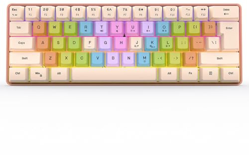 Gaming Keyboard for Girl, 60 Percent Color Cute With RGB, Wired Mechanical for Gaming Office - Apricot