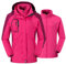 donhobo Damen Ski 3-in-1-Jacke 2 Stück Outdoor Wasserdicht Winddicht Winterjacke Doppeljacke Regenjacke Fleecejacke Wanderjacke Rosarot XXL