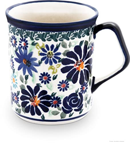 Bunzlauer keramik Becher 250ml – Kaffeebecher/Teetasse mit eckigem Henkel, Ø 8 cm, H 9,2 cm, klassische traditionelle Form (Dekor DU126)