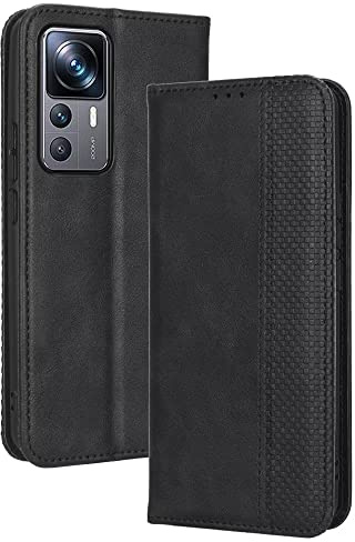 EASSGU Handyhülle für Xiaomi MI 12T Pro (6.67 Inches) Flip Folio PU Leder Magnetschalter Schutzhülle, [3 Kartenfach] [1 Wallet] Stand Case - Schwarz