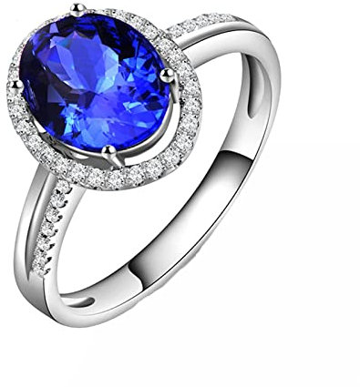 Dsnyu 18K Weißgold 750 Ring, 1.85ct Tansanit Verlobungsring, Silber Partnerringe Damen Heiligenschein Ringe Zierlicher für die Hochzeit Größe 48 (15.3)