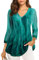 Gaharu Tunika Damen Große Größen Grün Bluse Damen Lang Shirt 3/4 Arm Damen Elegant V-Ausschnitt Oversize Abendmode Oberteile Festlich Blusenshirt Damen Blumen Damenoberteil Edel Sommerbluse