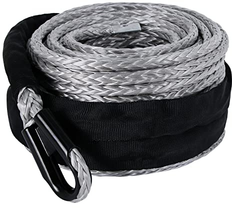 WROUGH 3/8 in x 95 ft Synthetic Winch Rope with Protecting Sleeve and Thimble, 26,500 lb Break Strength - Heavy Duty Winch Rope for ATV, UTV, Boat Trailer, Jeep, Quad, Polaris, Winch Cable (Grey)
