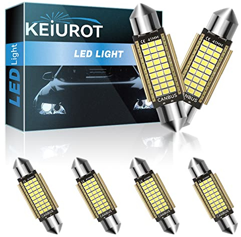 Keiurot C5W LED Blanc 41mm Ampoule LED Plafonnier Feston Canbus sans Erreur 2016 17SMD pour Dôme voiture Intérieur LED Lumière 12V Remplacement pour 3175 DE3175 DE3021 Lot de 6