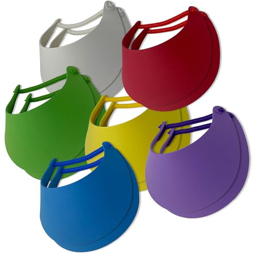 Schaumstoff-Visiere – Set mit 12 Schaumstoff-Visieren mit Spiralbändern, für Kinder und Erwachsene, Damen, Pool-Party-Zubehör, Pool- oder Strand-Partygeschenke für den Sommer, Rot, Gelb, Blau, Grün