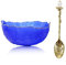 Soulnioi Vintage Crystal Salad Bowl, 16cm-Navy Blue, Glass, 300ml, Multipurpose Bowl with Retro Coffee Spoon