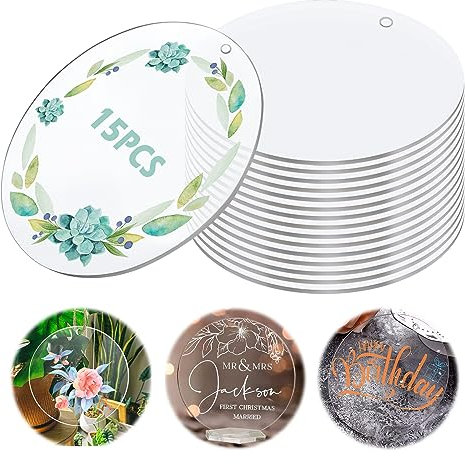 15 Pcs Runde Platte Acryl, Rund Klare Acrylplatte, 15 cm Acrylscheibe Transparent, Acrylscheibe Rund Loch Klare Acrylplatten Runde, Klare Acrylplatte Für Diy Kuchen Meilensteine Display-Malerei