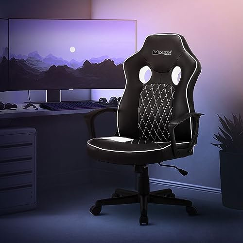 ML-Design Gaming Stuhl mit Wippfunktion, Weiß, Kunstleder, Ergonomischer Bürostuhl mit Armlehne, Drehstuhl höhenverstellbar, S-förmige Rückenlehne, Racing Gamer Stuhl Arbeitsstuhl Schreibtischstuhl