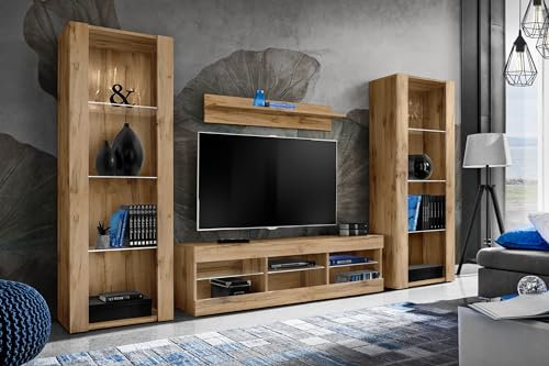 Komodee Wohnwand Wohnzimmerset Tivoli Grande, Wotan/Wotan, Breite 250cm x Höhe 159cm x Tiefe 35cm, ohne LED, für Wohnzimmer, Schlafzimmer
