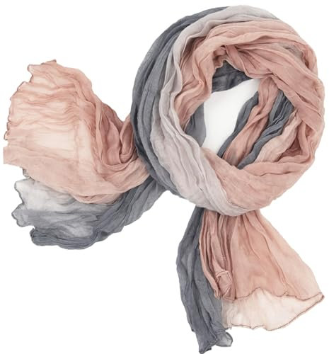 Glamexx24 Sciarpa da donna con gradiente di colore, leggera, per primavera, autunno, morbida sciarpa lunga, multicolore, Grigio/rosa chiaro, Taglia unica
