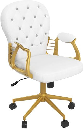 Vinsetto Office Chair, Swivel Desk Chair, Faux Leather Vanity Chair with Adjustable Height and Rolling Wheels for Home Work Study, Cream White