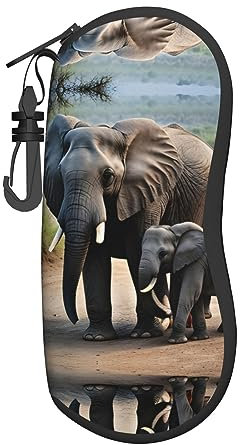 berbo Elefant und Baby Elefant leichtes & flexibles Brillenetui für Damen und Herren - Geräumiges Hartschalen-Brillenetui, kratzfest, Schwarz, Einheitsgröße