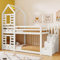 Merax Kinderbett Etagenbett 90x200 cm, Hochbett mit Treppe, Schublade, Handlauf, Kinder Hausbett mit Rausfallschutz & Lattenrost, Baumhaus Jugendbett mit Stauraum, für Junge & Mädchen, Holzbett, Weiß