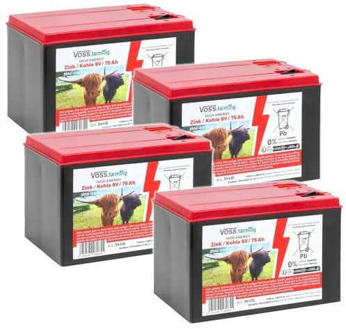 VOSS.farming 4X Zink Kohle 75Ah, 9V Weidezaunbatterie, Zink Kohle Batterie, Batteriegerät, Saline Trockenbatterie