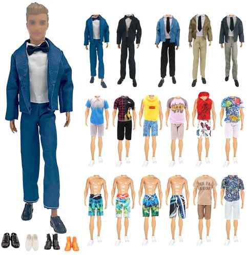 12 Kleidung und Zubehör Kompatibel mit Ken = 2 Sets Anzug + 2 Kurze Ärmel + 2 Shorts + 2 Badehose + 4 Schuhe, für 12 Zoll Jungen Puppen in Zufallsauswahl