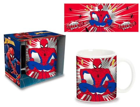 Tazza Spiderman in Ceramica per Bambini, Tazza Bicchiere Mug per Bevande Calde Fredde, Tazza Colazione per Bambini,Confezione Regalo per Bambine 350ml 3-6 Anni