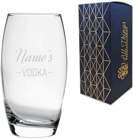 Personalised Engraved Novelty Vodka Tondo Hiball Tumbler Glass with 'Name's Vodka' Design, Customise with Any Name for Any Occasion, Gift Box Included, Laser Engraved