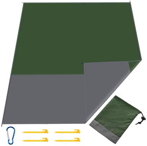 Stranddecke Sandfrei, Outdoor Decke Ultraleicht Picknickdecke Wasserdicht, 210 × 200cm Sand Campingdecke Wasserdicht mit 4 Befestigung, Sandabweisend Zeltunterlage für Wandern Campen - Grasgrün