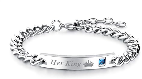 NMQLX Her King Zirkon Armband: „Her King“funkelndes strassbesetztes Paararmband aus Edelstahl Das schillernde Versprechen einer Welt für zwei