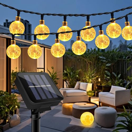 Wasserdichte Solar-Kettenlichter für Den Außenbereich, 10 M, 40 LEDs, 8 Modi Ketten-Kristallkugellampe, Dekoration, Geeignet für Garten, Terrasse, Pavillon, Party, Zaun, Weihnachten (Warmweiß)