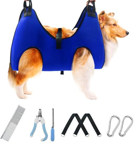 VBUY Pet Dog Grooming Hammock for Nail Trimming,Dog Restraint Hanging Harness for Nail Clipping,Dog Grooming Sling for Large Dogs with Nail Clippers/Nail File/Pet Comb,Claw Care(XL for 60lb)