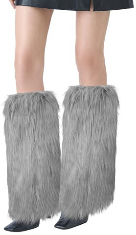 XEPST Faux Fur Fuzzy Leg Warmers Furry Boot Covers for Women, Women's Fur Leg Warmers Warm Fuzzy Boot Cuff Boot Sleeves for Party Costumes, Gray