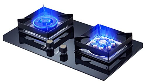 Dual Fuel Gas Stove Cooktop Double Burners, Easy to Clean Tempered Glass Built-in Gas Hob LPG/NG, Ideal for Kitchen, RV, Camping