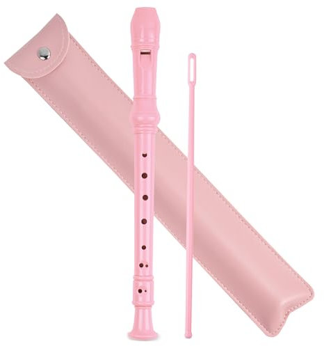Mtzmy Blockflöte für Kinder Anfänger Sopran Deutsche Griffweise, 8-Loch Flöte für Erwachsene, Recorder mit Etui,Reinigungsstift und Bedienungsanleitung(2-Rosa)