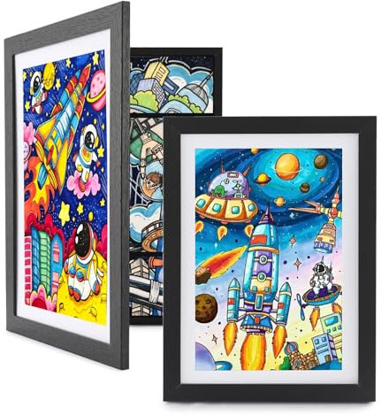 LEMON CLOUD Kinder Bilderrahmen - 2 Stück A4 Befüllba Bilderrahmen Kinderzeichnungen, Frontöffnung zur Aufbewahrung & Darstellung von Kunstwerken, Aufhängen oder Arbeitsplatte, Schwarz