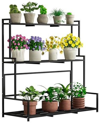 CUSROS Metal Plant Stand, Ladder Plant Stands Ladder Shelf, Flower Pot Storage Rack Planter Holder, Ladder Plant display shelves Ladder flower stand Step Planter for Garden Triple Layer