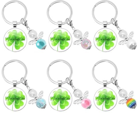 Keboyoe 6 Stück Glücksbringer Schlüsselanhänger Kleeblatt Glücksbringer Kleeblatt Schlüsselanhänger für Dankeschön Geschenke Mutmacher Viel Glück Geschenke für Damen Freund Kollegen Frauen
