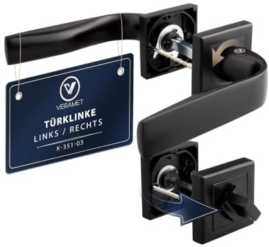 VERAMET Türgriffe Innentüren Türklinke Innen mit WC Geteilte Rosette Set | Türgriff Aluminium Drückergarnitur Zimmertür für Badezimmer Handle Eckig Garnitur Drehverschlus Türen 40-62mm Schwarz