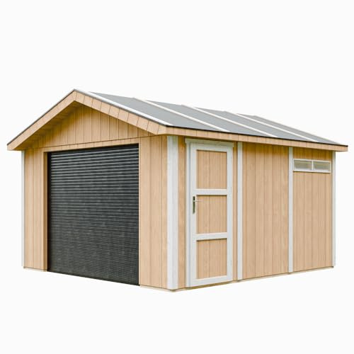 Garage Premium QUALITÄT 13 m²- L378xB412 cm- Garage für Motorräder, Fahrräder, Gartengeräte - Konstruktion aus LP Smartside-Panels - Gartenhaus Timbela M990B-HARVEST Honey