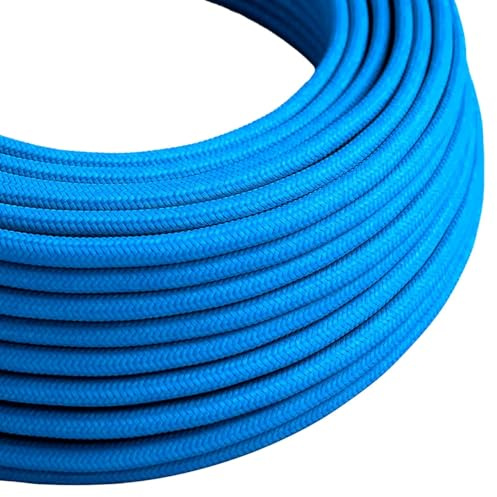 2 Core Braided Fabric Cable 1m blue Round Vintage Lighting Flex | 0.75mm² Cloth Covered Electrical Wire for Lamps, Pendant Lights, DIY Lighting & Appliance Rewiring
