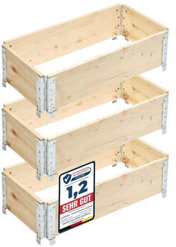Garronda naturbelassene Hochbeete für Garten Palettenrahmen Hochbeet Holz steckbar stapelbar faltbar für Pflanzen Blumen Kräuter Obst und Gemüse Natural 3 Stück 80x40x20 cm GD-0141
