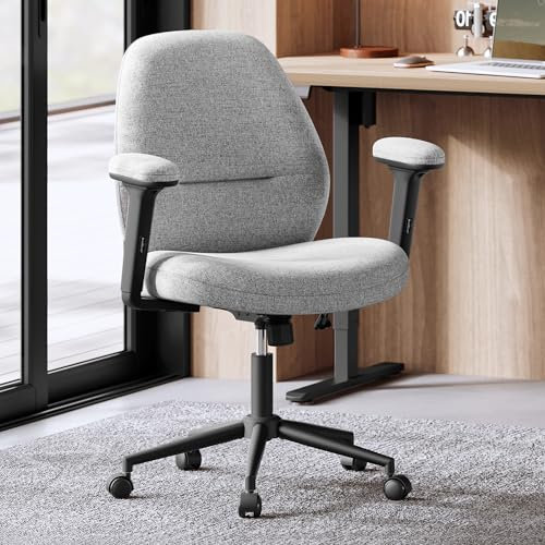 SONGMICS Schreibtischstuhl, Schminkstuhl, Bürostuhl, Drehstuhl gepolstert, höhenverstellbar, Armlehnen, Wippfunktion, für Büro, Homeoffice, Jugendliche, Taubengrau OBG035G01