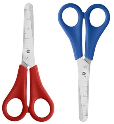 GZSYWZ 2 Pcs Kids Safety Scissors - Blunt Tip Children Preschool Craft Scissors with CM-Scale for Home School (Blue+Red)