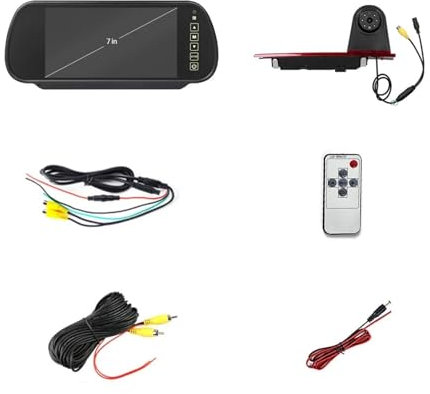 Car High Level Brake Light Rear View Camera Kit With 7 Mirror Monitor Compatible For Ford Transit Custom Vehicles 2016 Onwards(Camera-Monitor)