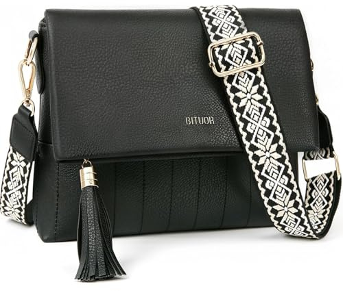BITUOR Women's Cross Body Bags, Crossbody Bags for Women With Flap Lock Closure Fashion Tassel Decoration Zipper Shoulder Handbags With Adjustable Wide Strap