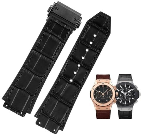NZVCQVPU Neues echtes Kuhledergummi Gummi Braun Black Watch Band 26 * 19 mm für Gurt Big Bang Watchband Edelstallschnalle