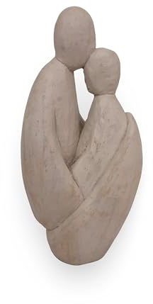 Elm home and garden Mango Wood Parent and Child Sculpture - Hand-Carved Abstract Hug Figurine for Home Accessories - Buff White Finish - 14x29x9cm