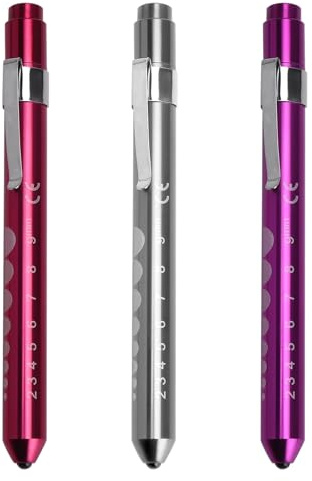 HENGBIRD Pupillenleuchte Led Stiftlampe 3er Set In Lila, Rosa, Silber Penlight Taschenlampe Diagnostikleuchte Mit Clip Und Skala FüR Augenuntersuchung Rettungsdienst ZubehöR Pflege ZubehöR